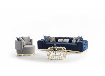 Sofagarnitur Komplette Polstersofa Blau Dreisitzer Modern Sessel neu