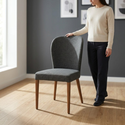 Grauer Moderner Holzstuhl Polster Lehnstühle Designer Einsitzer Sessel