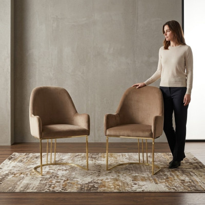 Stuhl Gold Esszimmer Design Textil Stühle Möbel Luxus Lehnstuhl Neu