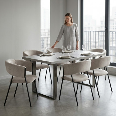 Esszimmer Grau Textil Gruppe Set 4x Sessel Stuhl Design Stoff Polster Stühle