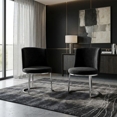 Schwarzer Designer 2x Stühle mit Edelstahlfüßen Moderne Esszimmerstühle