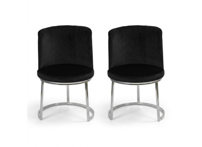 Schwarzer Designer 2x Stühle mit Edelstahlfüßen Moderne Esszimmerstühle