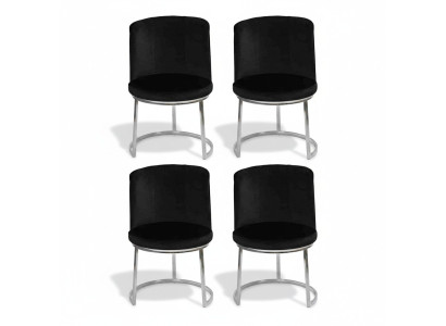 Schwarzer Designer 4x Stühle mit Edelstahlfüßen Moderne Esszimmerstühle