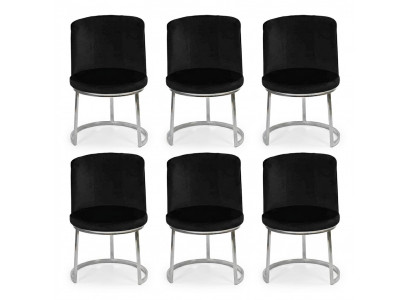 Moderne Schwarzer Designer 6x Stühle mit Edelstahlfüßen Esszimmerstühle