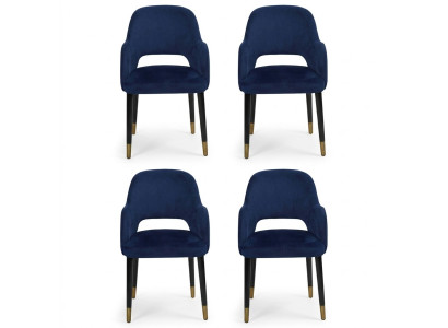 Luxus 4x Stühle Luxus Blauer Küchenmöbel Designer Esszimmerstuhl Holzmöbel