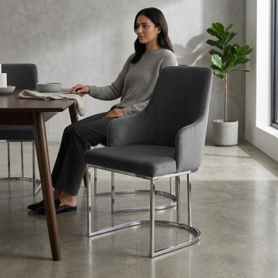 Grauer Polster Metallstuhl Luxuruiöse Esszimmer Sitzstühle Küchen Möbel