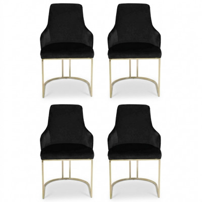 Designer Schwarze 4x Metallstühle Luxuriöse Edelstahl Polster Möbel