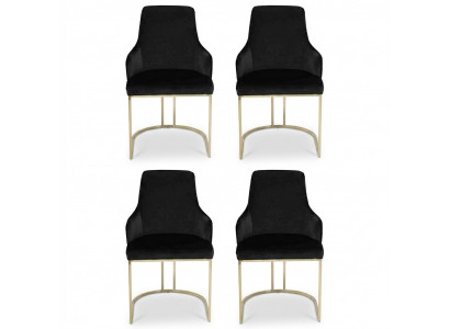 Designer Schwarze 4x Metallstühle Luxuriöse Edelstahl Polster Möbel