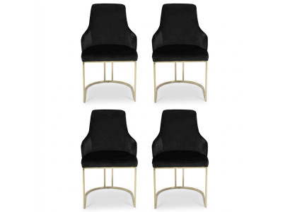Designer Schwarze 4x Metallstühle Luxuriöse Edelstahl Polster Möbel