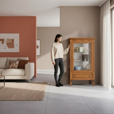 Massivholz Vitrinen Glas Schrank Vitrine Wohnzimmer Möbel Anrichte Neu