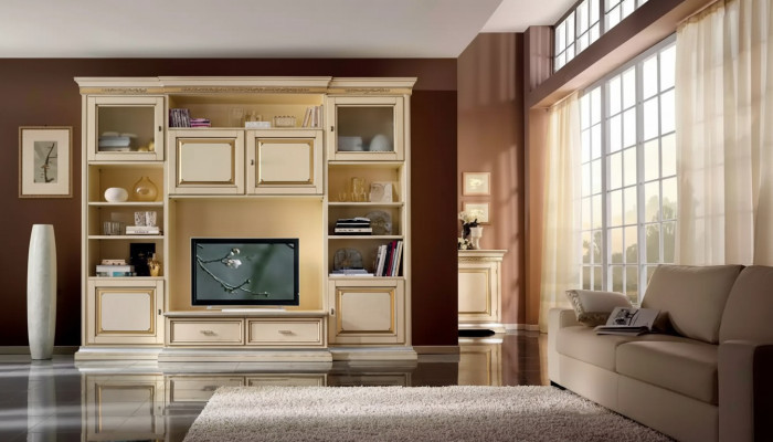 Klassische Wohn Wand Wohnzimmer Sideboard RTV Regal Wände Schrank Neu