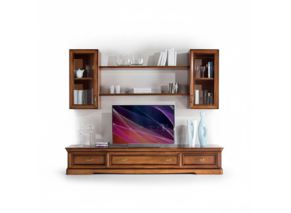 Klassische Wohnwand Wohnzimmer Wandregale Sideboard RTV Braun Lowboard