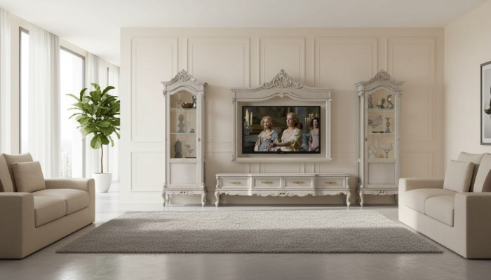 Gruppe RTV Lowboard TV Ständer Grau Wohnzimmer Set 4tlg Wohnwand Neu
