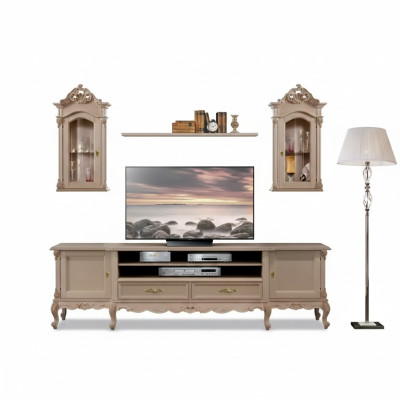 Wohnwand Lowboard Modern Wohnzimmer Braun Regale Holz 2x Wandvitrine Neu