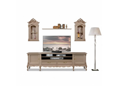 Wohnwand Lowboard Modern Wohnzimmer Braun Regale Holz 2x Wandvitrine Neu