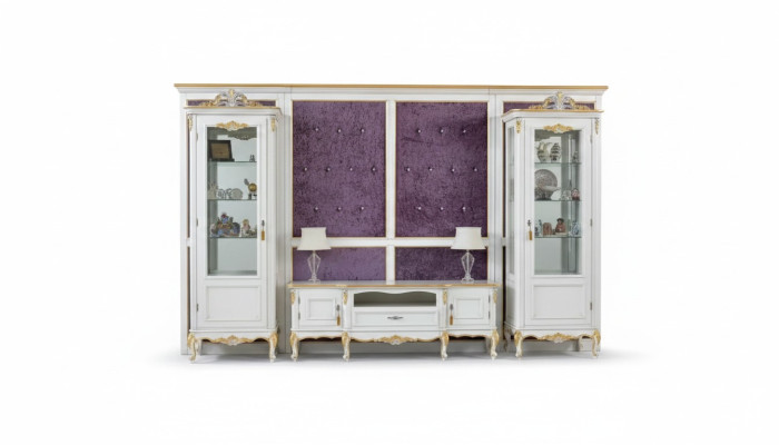 Wohnwand TV Ständer RTV 2x Vitrine Holz Klassische Weiß Wohnzimmer Neu