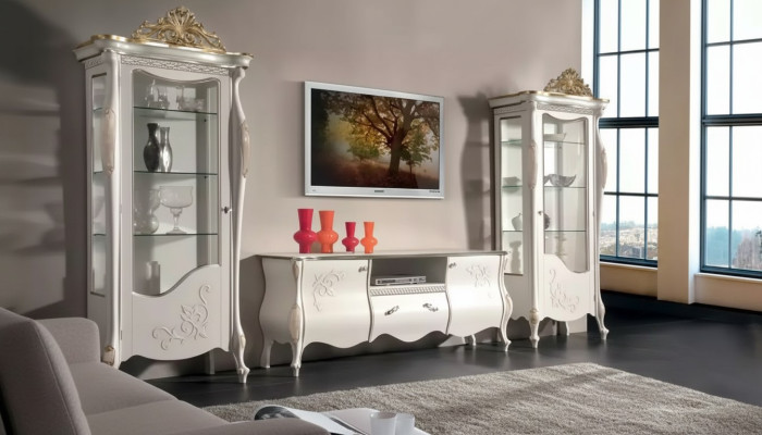 Klassische Wand Wohnzimmer 2x Vitrine Sideboard RTV Regal 3tlg.
