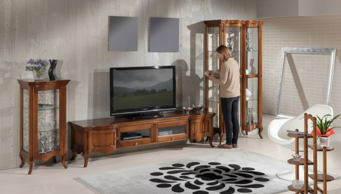 Italienische Stil Möbel Wohnzimmer 3tlg. Set Klassische 2x Vitrine Braun