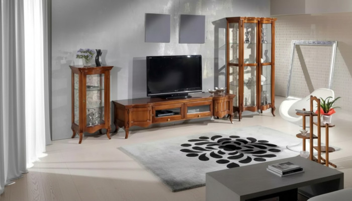 Italienische Stil Möbel Wohnzimmer 3tlg. Set Klassische 2x Vitrine Braun