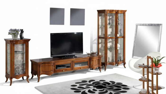 Italienische Stil Möbel Wohnzimmer 3tlg. Set Klassische 2x Vitrine Braun