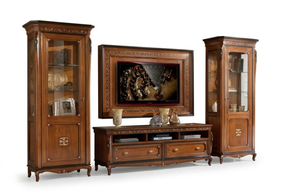 RTV Lowboard Klassische Wohnwand TV-Rahmen Braun Wohnzimmer Set 4tlg