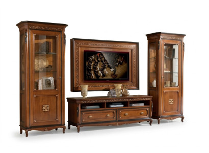 RTV Lowboard Klassische Wohnwand TV-Rahmen Braun Wohnzimmer Set 4tlg