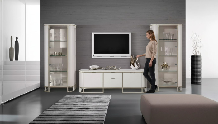 Wohnwand Set 3tlg. Wohnzimmer 2x Vitrine TV-Ständer Klassische Garnitur