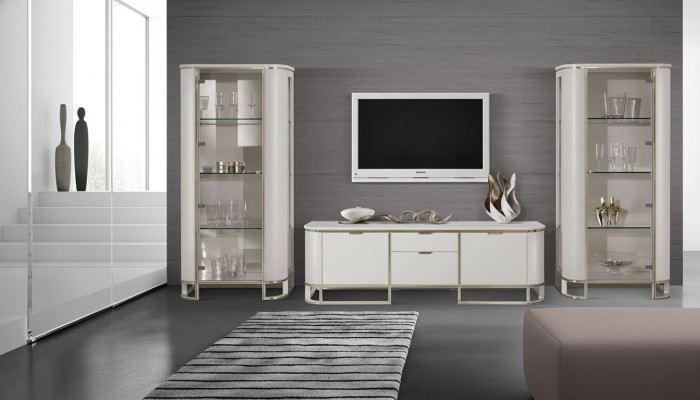 Wohnwand Set 3tlg. Wohnzimmer 2x Vitrine TV-Ständer Klassische Garnitur