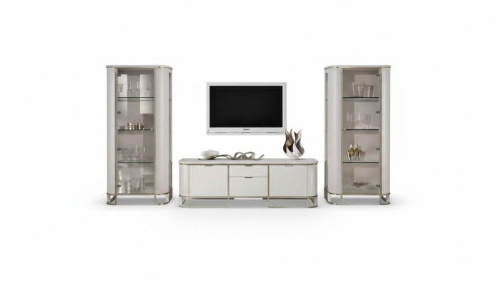 Wohnwand Set 3tlg. Wohnzimmer 2x Vitrine TV-Ständer Klassische Garnitur