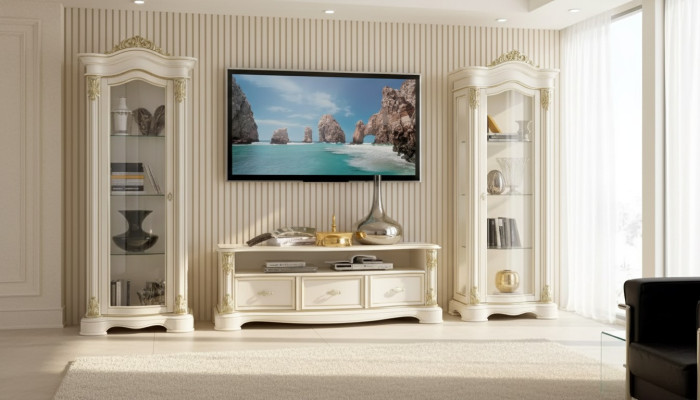 Wohnzimmer RTV Vitrine Sideboard Kommode Schrank Gruppe XXL Set 3tlg.
