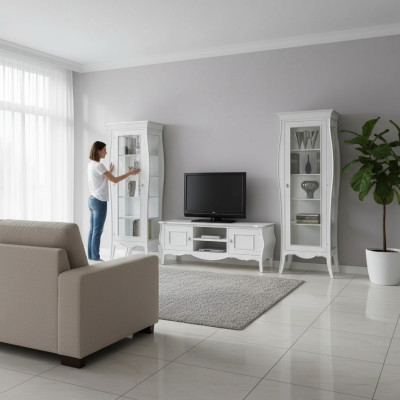 Wohnwand TV-Ständer 2x Vitrine Regal Luxus Wohnzimmer Weiß Anbauwand