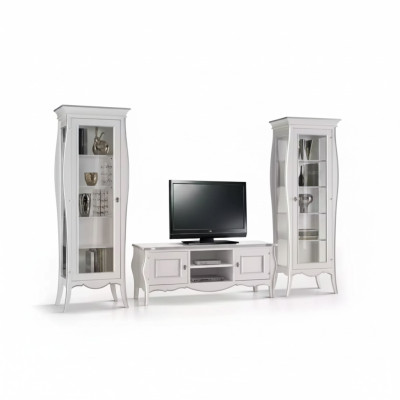 Wohnwand TV-Ständer 2x Vitrine Regal Luxus Wohnzimmer Weiß Anbauwand