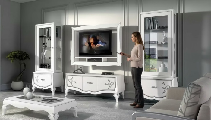 Design Wohnzimmer Set Vitrine 2x TV-Rahmen Wandregal Wohnwand 4tlg.