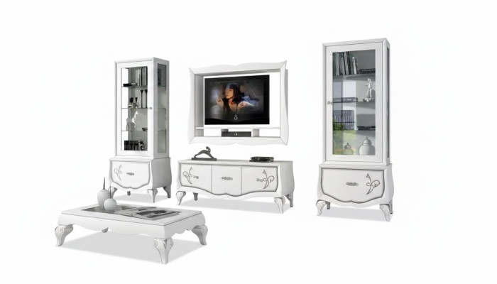 Design Wohnzimmer Set Vitrine 2x TV-Rahmen Wandregal Wohnwand 4tlg.