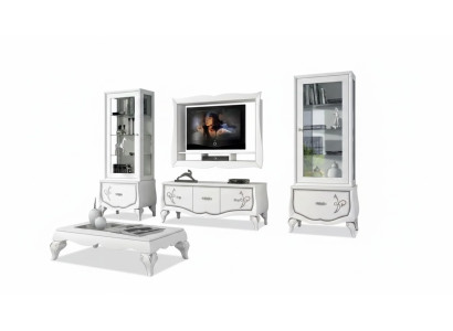 Design Wohnzimmer Set Vitrine 2x TV-Rahmen Wandregal Wohnwand 4tlg.