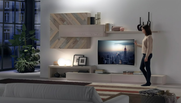 Wohnwand TV-Ständer Wandregale Wohnzimmer Luxus Lowboard Grau Neu