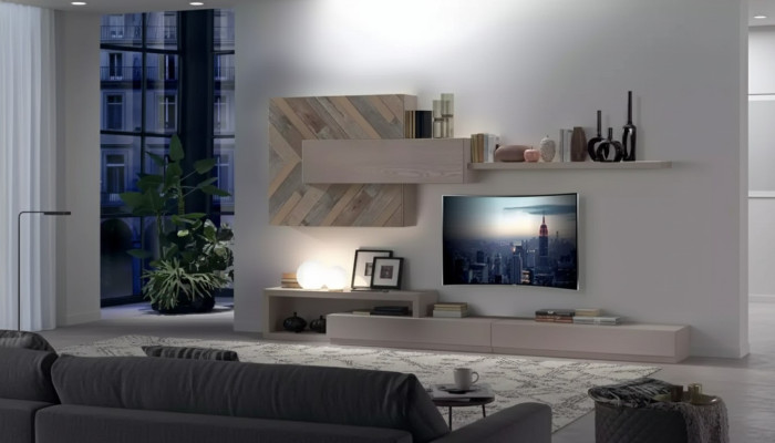 Wohnwand TV-Ständer Wandregale Wohnzimmer Luxus Lowboard Grau Neu