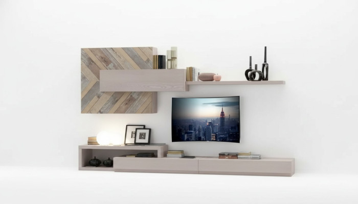 Wohnwand TV-Ständer Wandregale Wohnzimmer Luxus Lowboard Grau Neu