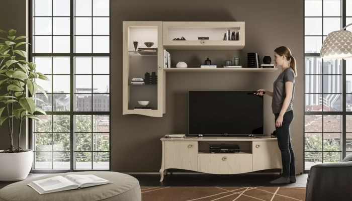 Luxus tv -Ständer Wohnzimmer rtv Lowboard Wandregale Beige Wohnwand Neu