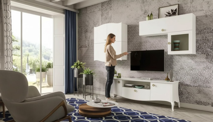 Luxus tv Ständer Wohnzimmer rtv Lowboard Sideboard Wohnwand Weiß Neu