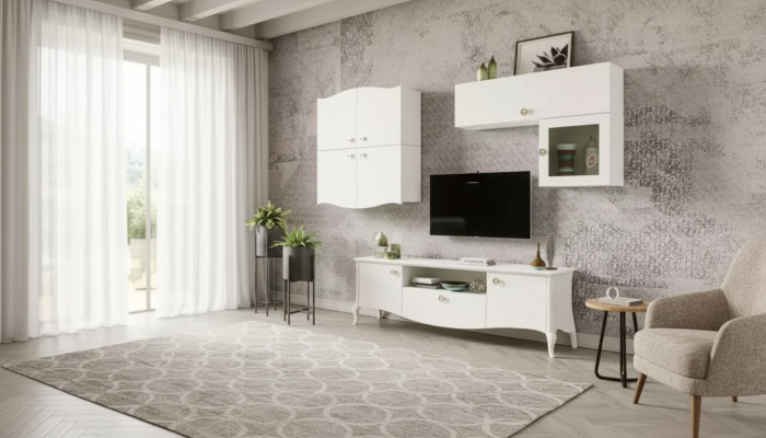 Luxus tv Ständer Wohnzimmer rtv Lowboard Sideboard Wohnwand Weiß Neu