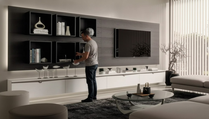Design Wandschrank Regal Wohnzimmer TV-Ständer Holz Wand Regale Italy
