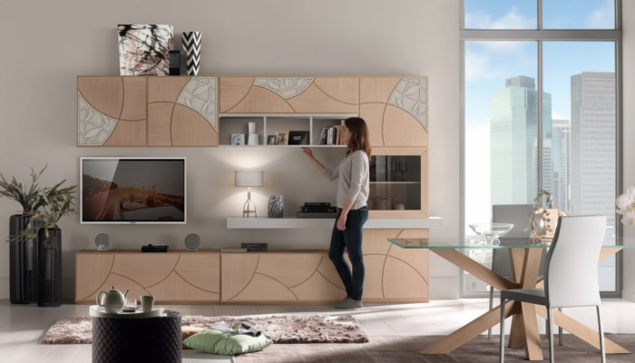 Klassische Wohn Wand Wohnzimmer Sideboard RTV Regal Wände Schrank Neu