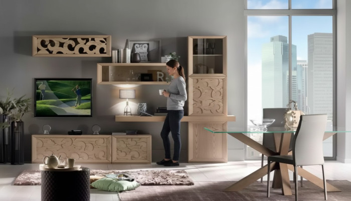 Wohnwand Holz Stil Klassische Italienische Wohnzimmer Möbel Schrank