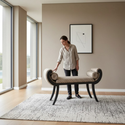 Klassische Sitzbank Stoffmöbel Wohnzimmermöbel Sitzmöbel Grau Neu