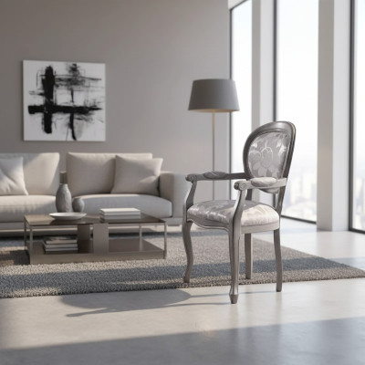 Esszimmerstuhl Stuhl Esszimmer Luxus Sitzer Stühle Holz Stoff Silber
