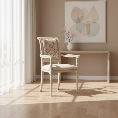 Esszimmer Holz Stühle Polster mit Armlehne Beige Stuhl Design Lehnstuhl