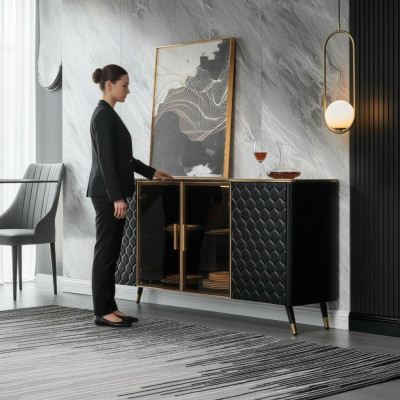 Schwarz Kommode Sideboard Schrank Anrichte Kommoden Schränke 160cm Möbel