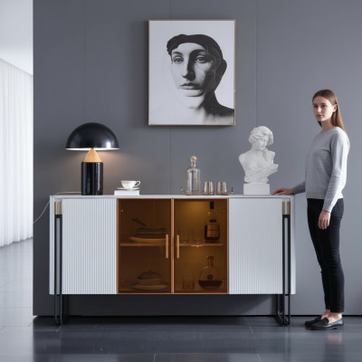 Sideboard Weiß Holzschrank Modern Stil Wohnzimmer Kommode Anrichte