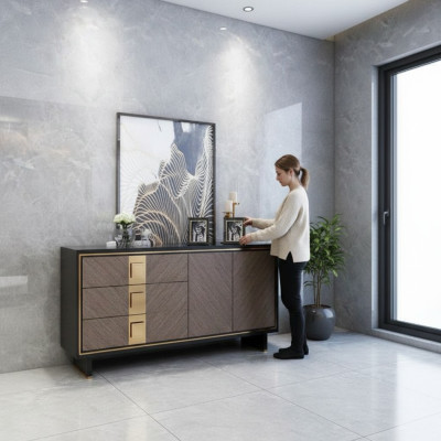 Sideboard Kommode Schrank Holz Modern Design Grau Luxus Wohnzimmer